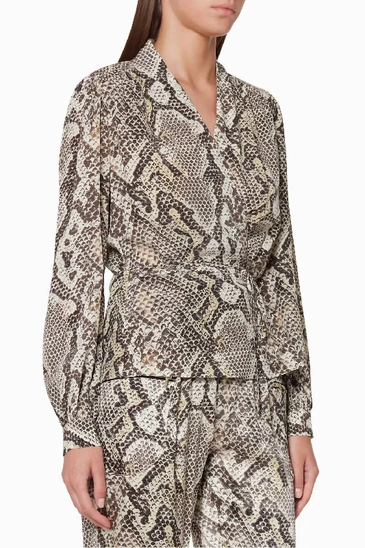 Women's Evening Wear Attire Cara Wrap Blouse In Natural Multi Python