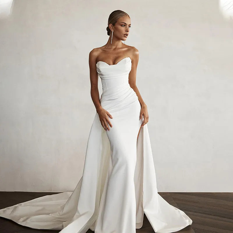 Women's Sports Apparel Modern Mermaid Front Slit Bridal Gowns Sweep Train  Wedding Gowns Sweetheart Bridal Dresses Boho Women Custom Made