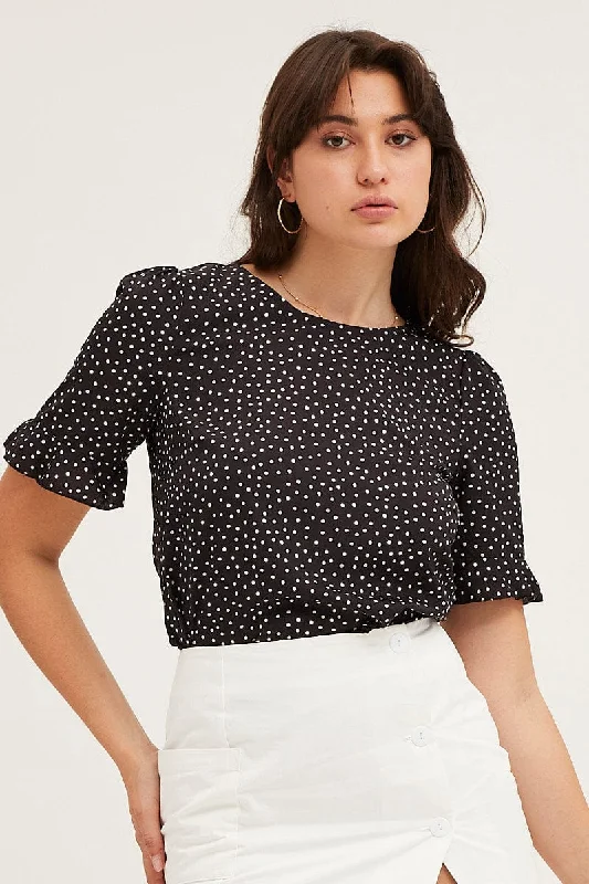 Affordable Women's Outfit Geo Print Button Up Top Short Sleeve