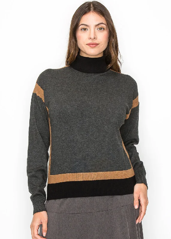 Modern Women's Attire Grey and Camel Color Block Sweater