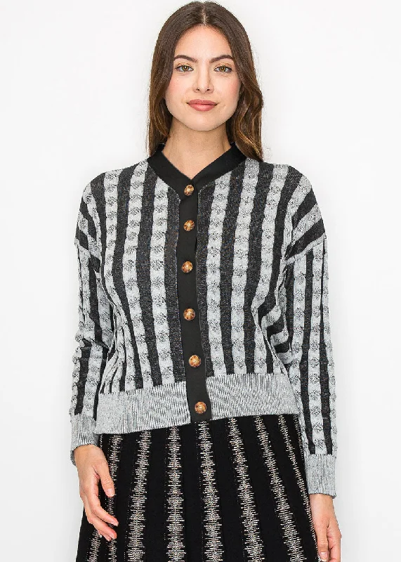 Women's Work Apparel Black and Grey Buttoned Cardigan