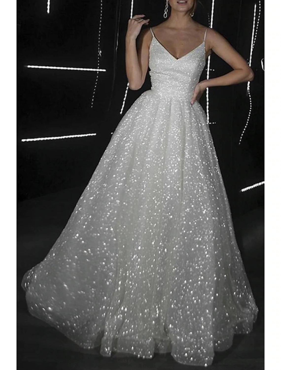 Formal Attire For Women A-Line Prom Dresses Glittering Dress Wedding Guest Wedding Party Floor Length Sleeveless Spaghetti Strap Fall Wedding Reception Tulle with Sequin