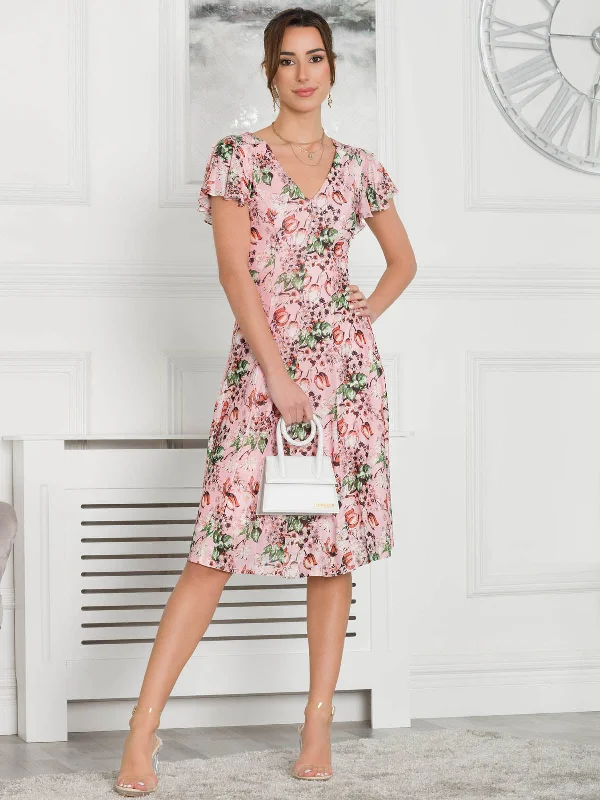 Women's High-End Clothing Jolie Moi Grace Mesh Midi Dress, Pink Floral