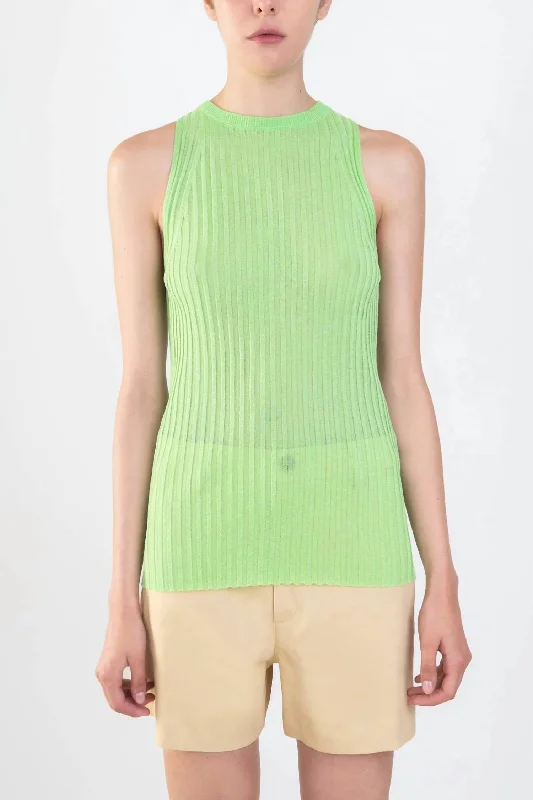 Women's Chic Apparel Glossy Knit Tank In Lime