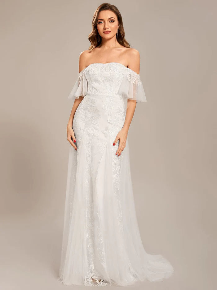 Women's Stylish Casual Garments Custom Size Off Shoulder Bodycon Mermaid Lace Wedding Dress