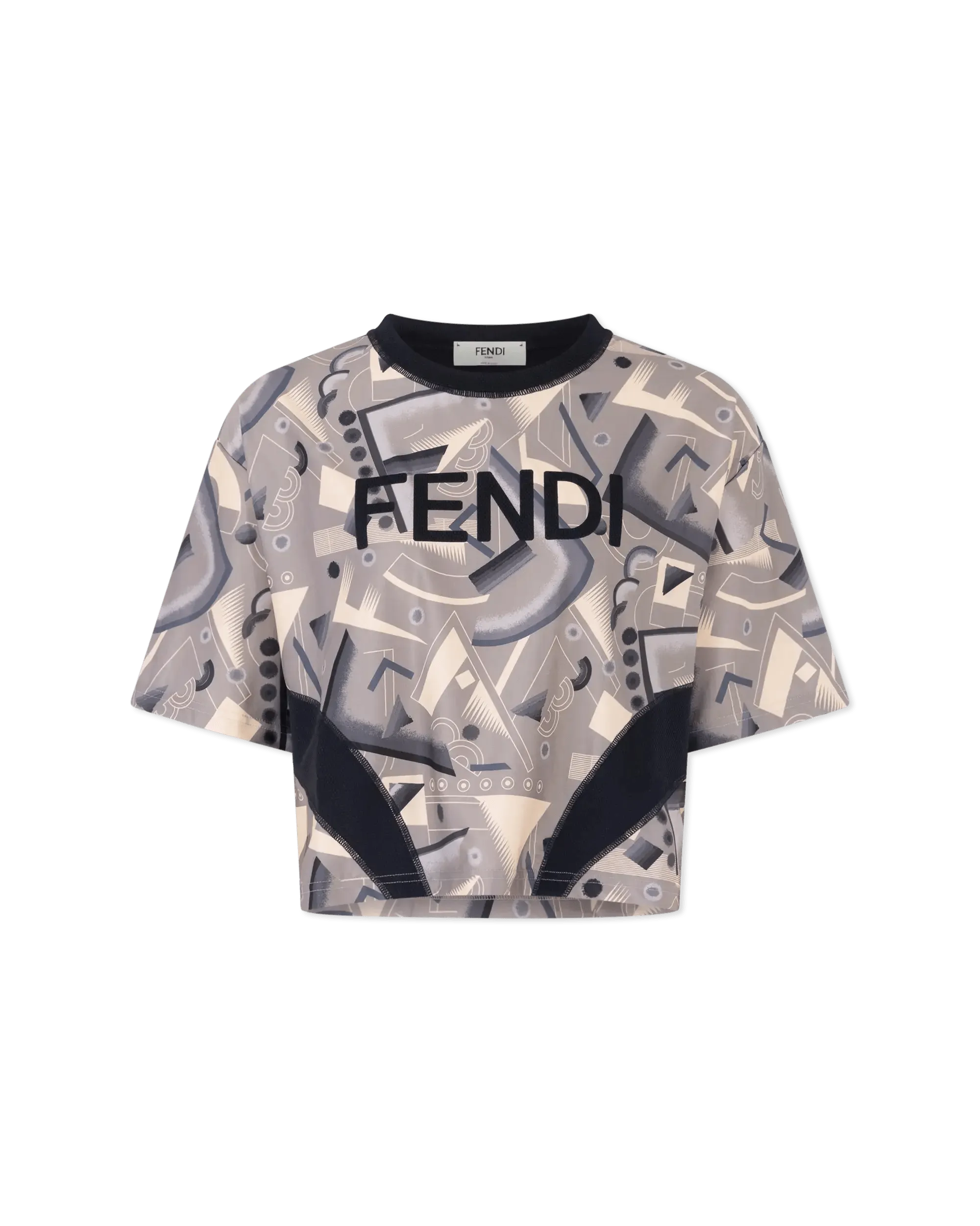 Classic Women's Clothing Styles Geometric Print Cropped Lycra T-Shirt