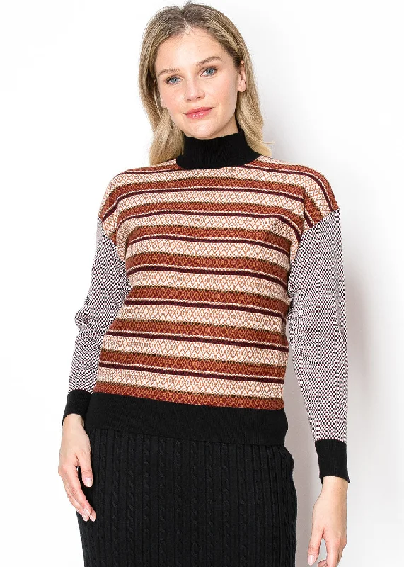 Women's Plus-Size Apparel Multi-Pattern Rust and Black Sweater