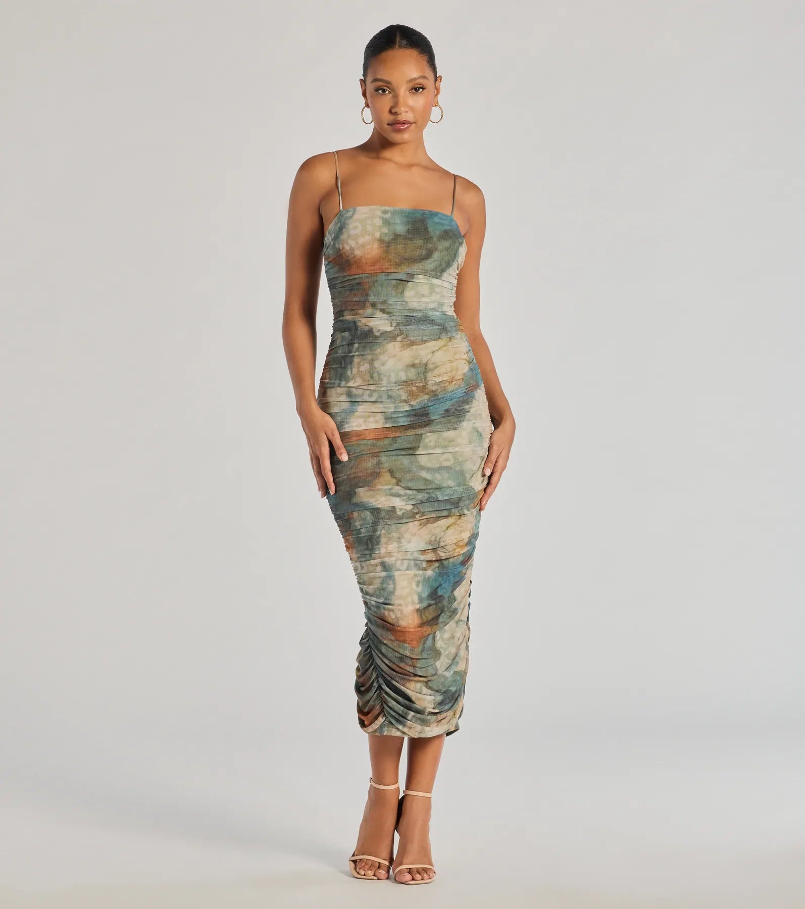 Women's Professional Outfit Muse Dream Abstract Print Ruched Midi Dress