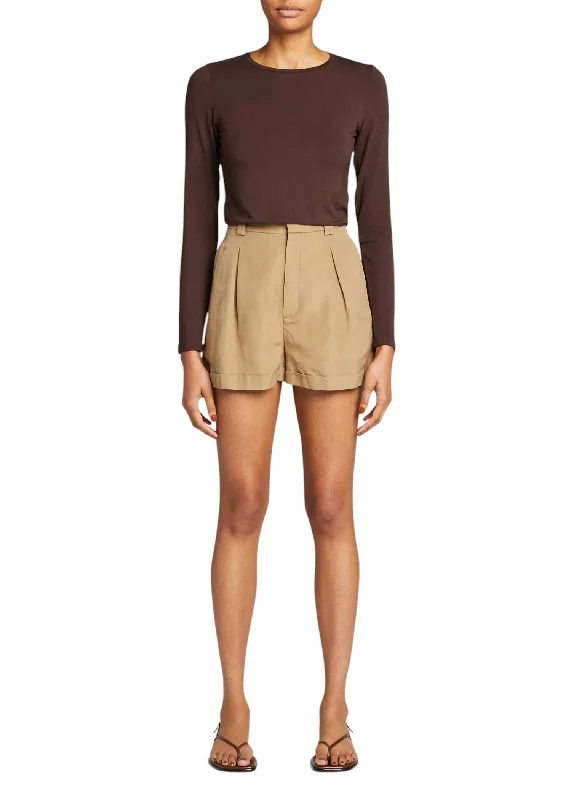 Trendy Athleisure Clothing For Women Soft Touch Long Sleeve Crewneck T-Shirt In Coffee