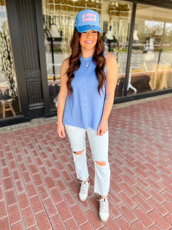 Women's Classic Attire [Mud Pie] Dempsey Swing Tank-Blue