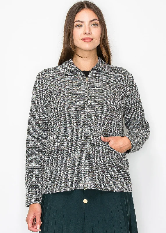 Women's Trendy Clothes Collared Knit Jacket with Geometric Pattern