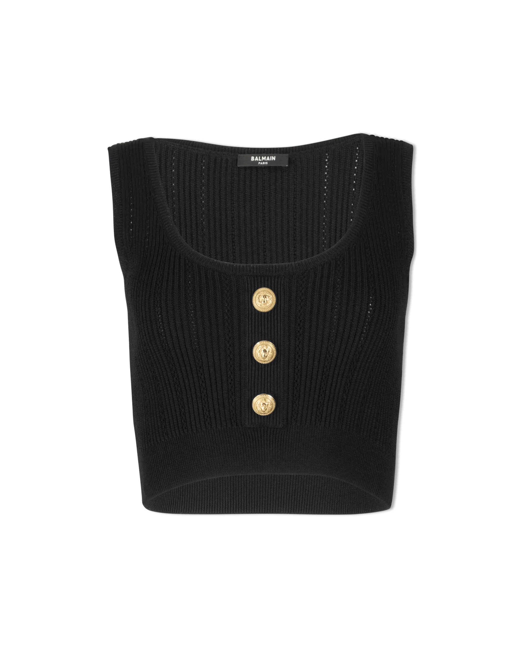 Casual Chic Women's Clothes Sleeveless Cropped 3 Button Knit Top