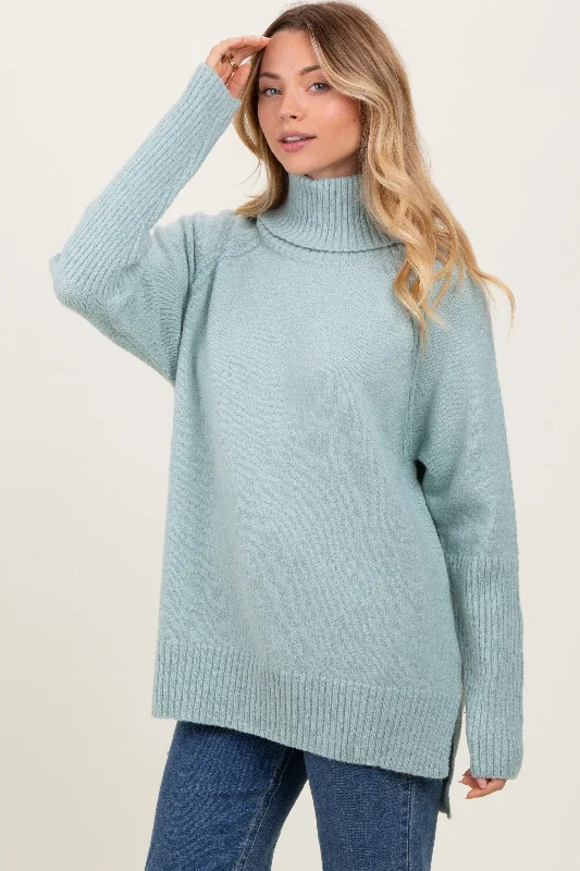 Casual Clothing For Women Light Olive Contrast Rib Turtle Neck Sweater