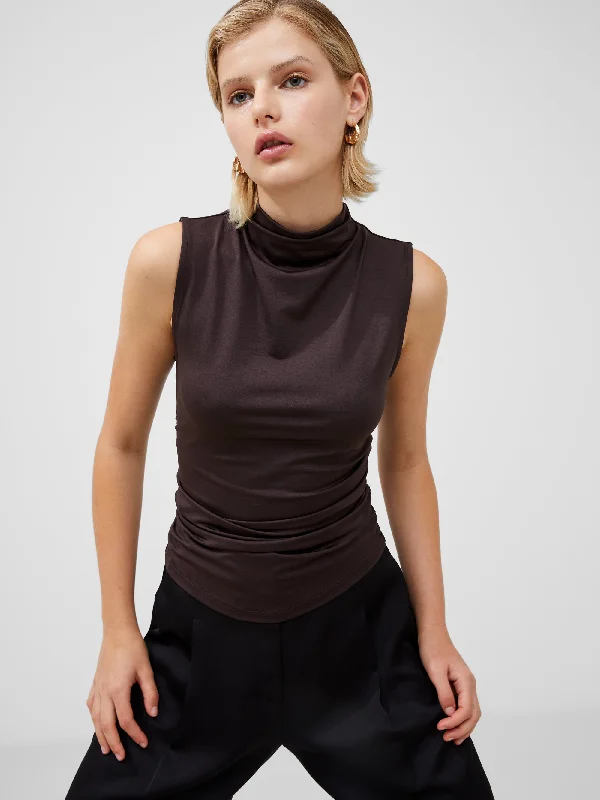 Women's High-Fashion Attire Ruched Mock Neck Sleeveless Top