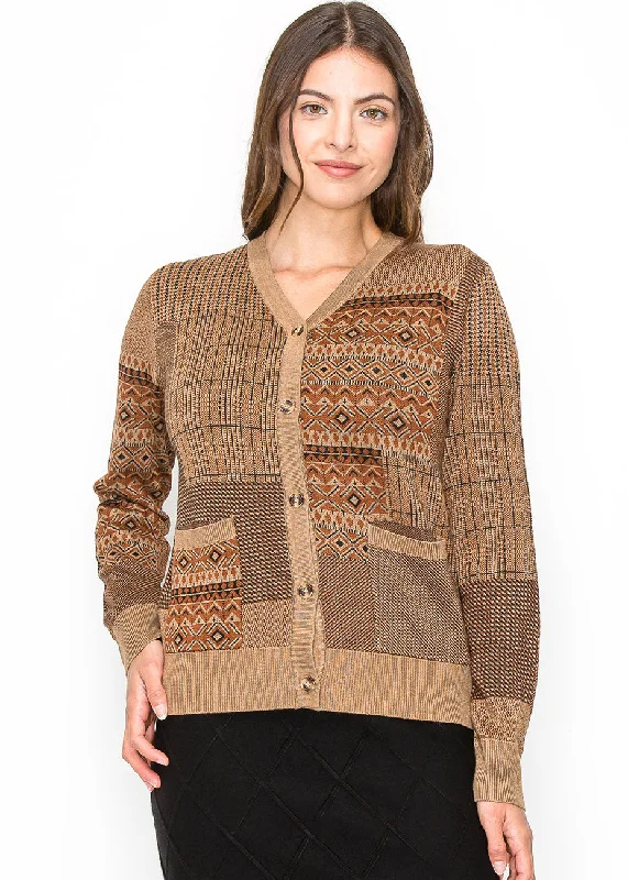 Women's Party Clothes Camel Patchwork Button Cardigan