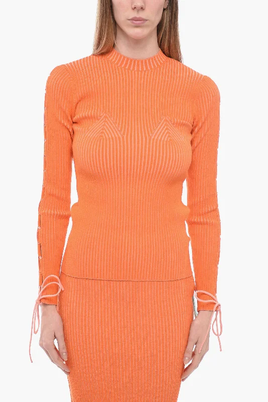 Women's Clothes For Special Occasions Off-White Ribbed VANISE Sweater With Lace Up Detail