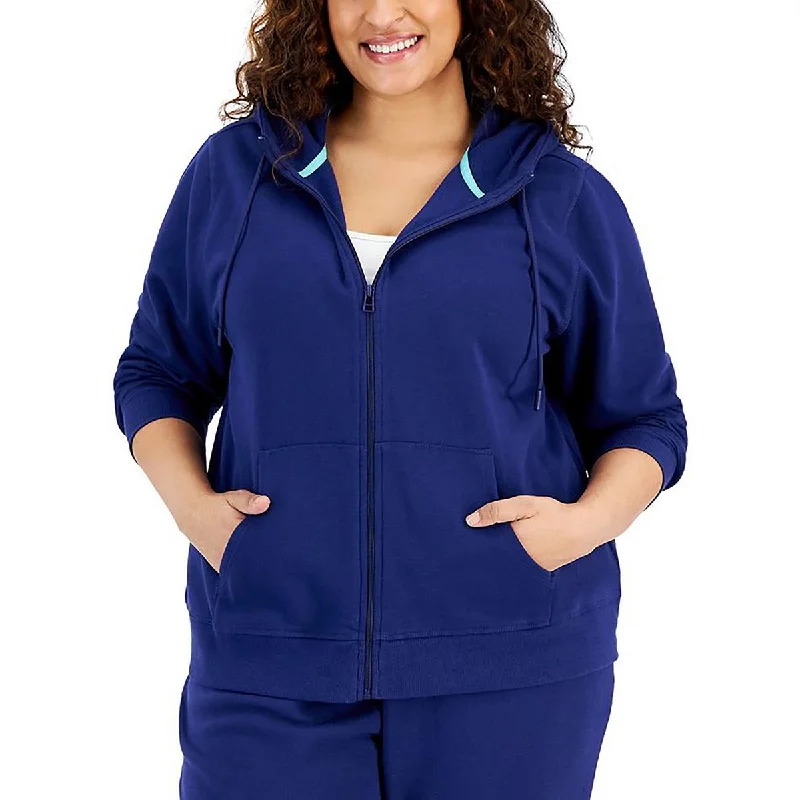 Affordable Women's Attire Plus Womens Cotton Blend Solid Zip Hoodie