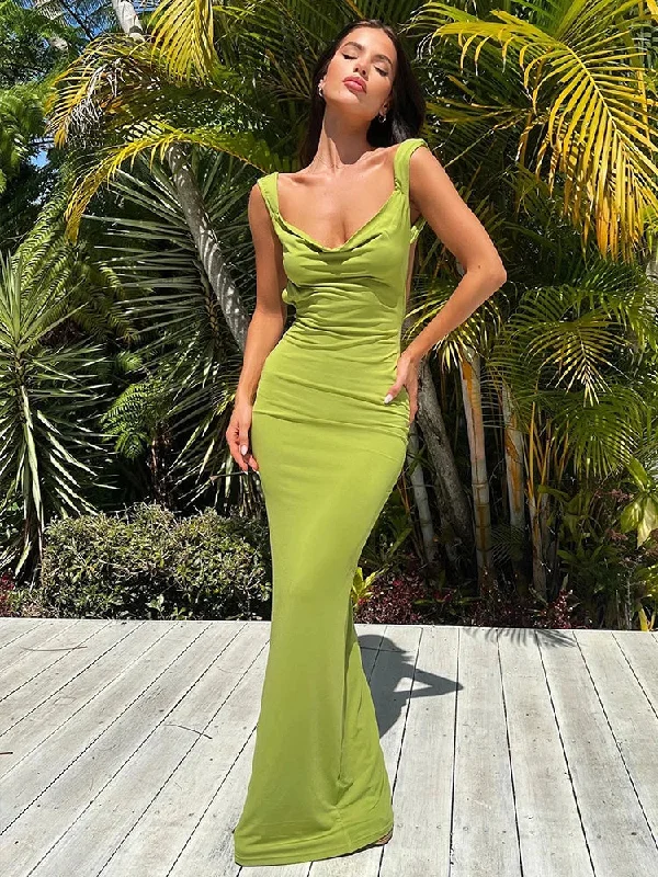 Women's Professional Clothes Sleeveless Backless Slim Fit Long Camisole Maxi Dress