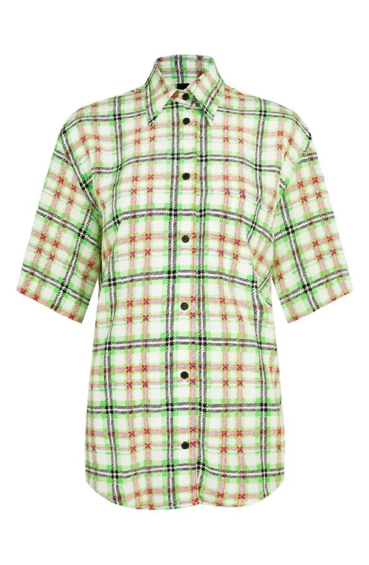 Formal Outfit For Women Silk Check Print Bowling Blouse In Multicolor