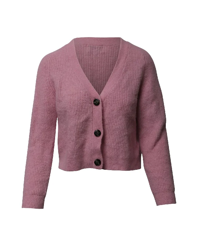 Women's Athletic Outfit Ganni Rib Knit Cropped Cardigan in Pink Wool