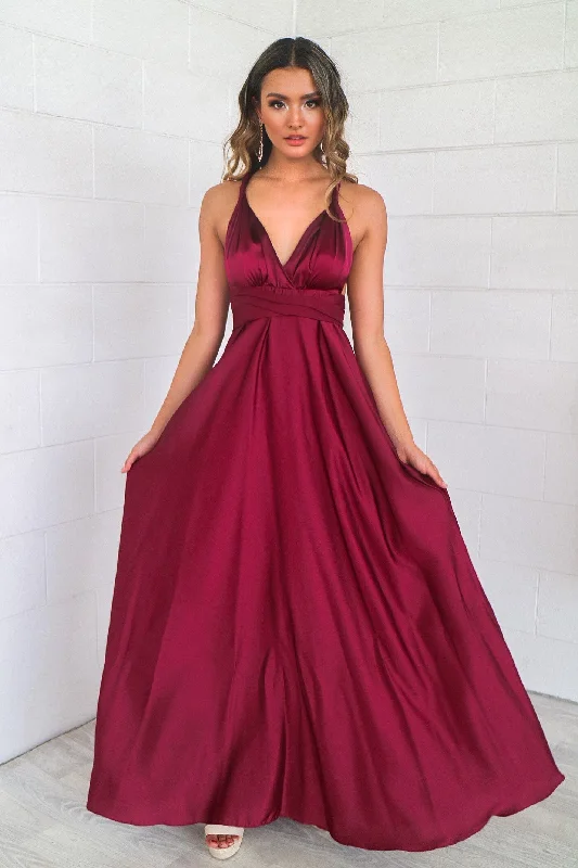 Chic Women's Outfit Pandora Multiway Gown - Wine Satin