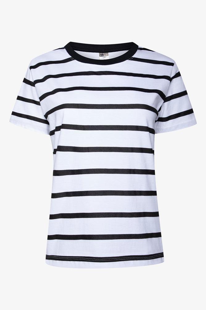 Plus-Size Women's Clothing Stripe Short Sleeve T-Shirt White