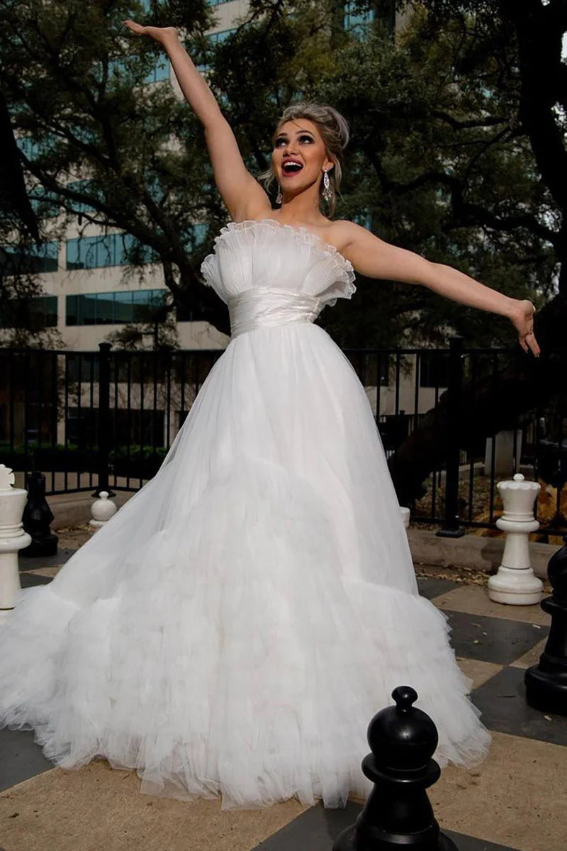 Women's Fashionable Clothing Sets Wedding Dress A-Line Strapless White Tulle