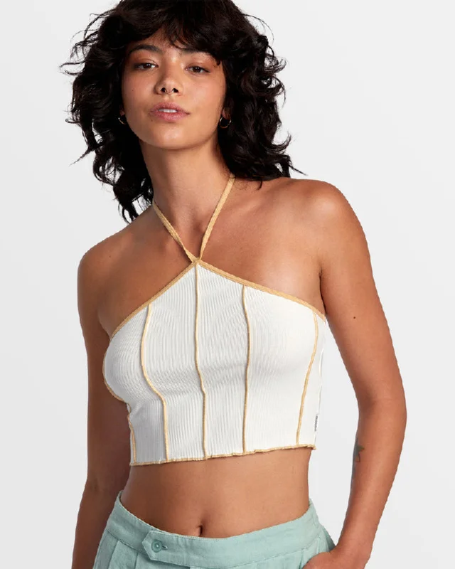 Women's Plus-Size Casual Outfit RVCA PIPER HALTER CROP TOP - LATTE
