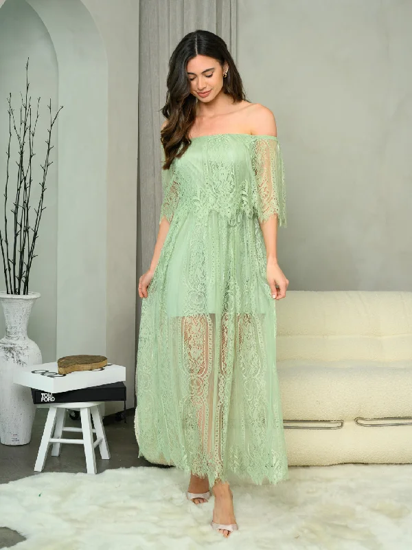 Stylish Women's Clothing WOMEN'S OFF SHOULDER ALL OVER LACE MAXI DRESS