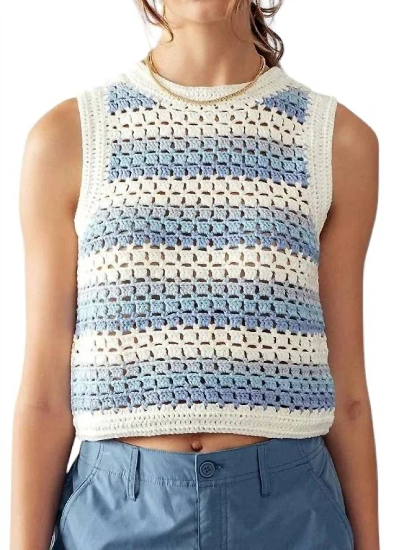 Women's Activewear Garments Stripe Crochet Tank Top In Blue Multi