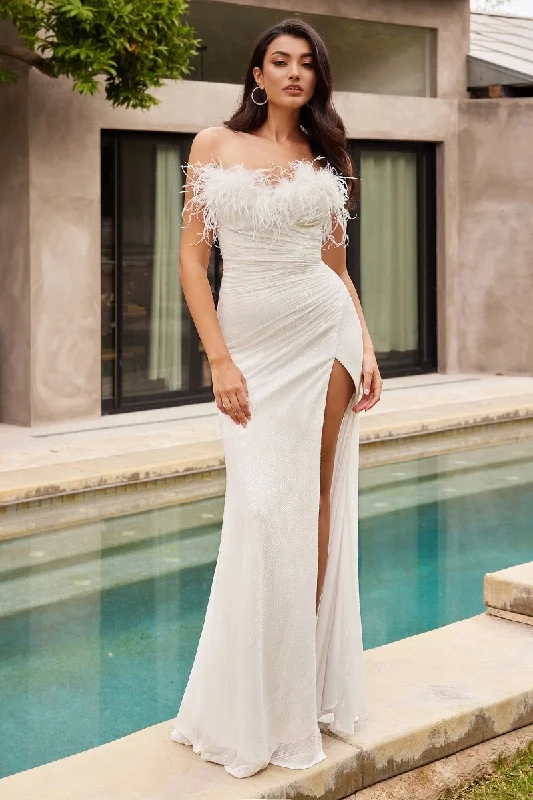 Women's Clothes For Special Occasions Cinderella Divine CH147W Long Fitted Sequin Wedding Dress