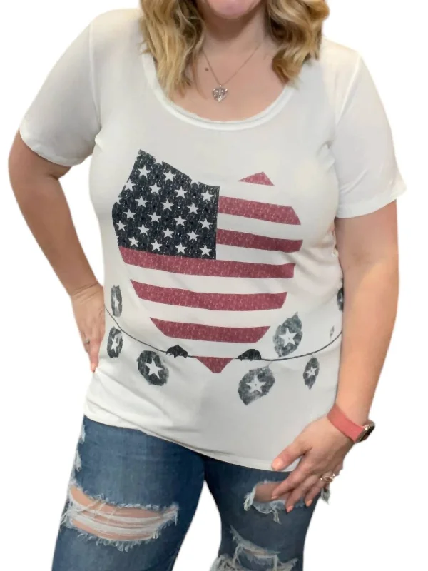 Women's Tailored Outfit Usa Flag Tee In Off White