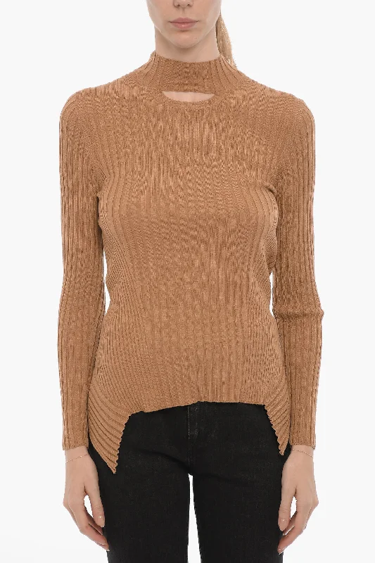 Women's Trendy Clothing Wolford Ribbed Lightweight Sweater with Cut Out Detail