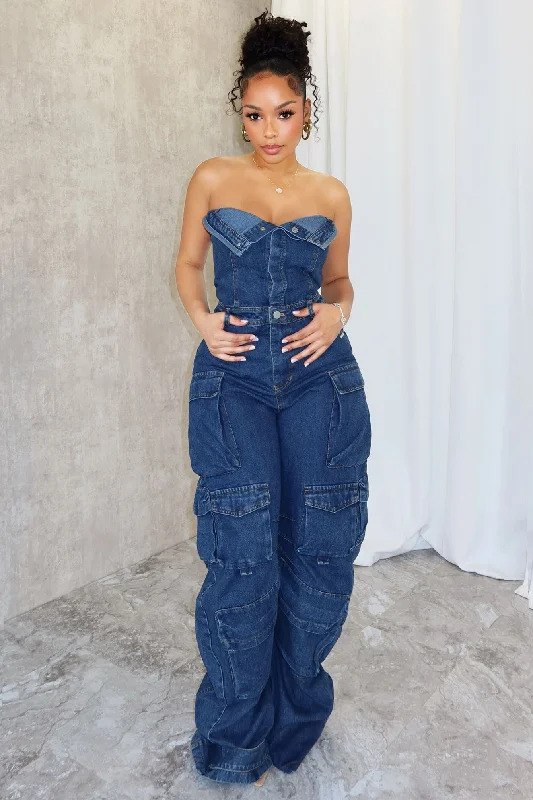 Women's Stylish Casual Garments Top Shelf Tube Denim Jumpsuit
