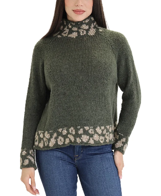 Chic Women's Garments Sweater w/ Animal Print Trim