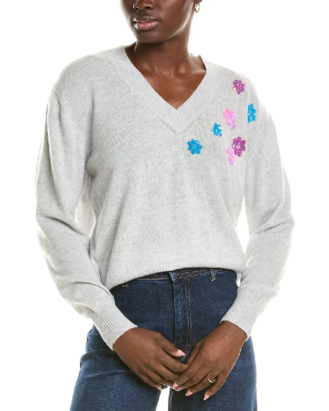 Women's Tops And Clothing Brodie Cashmere Wool & Cashmere-Blend Sequin Floral V Neck Jumper