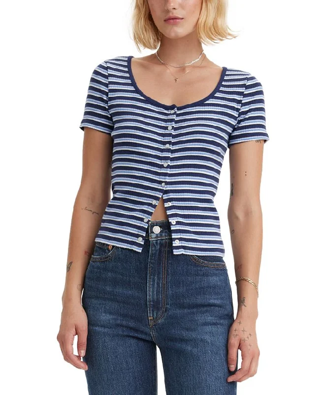 Women's Chic Apparel Levi's  Short Sleeve Britt Snap Front Top - FRUITY STRIPE NAVAL ACADEMY