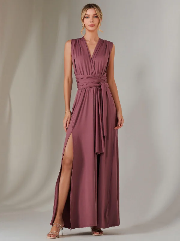 Women's Wardrobe Apparel Halter Neck Maxi Bridesmaid Dress, Mauve