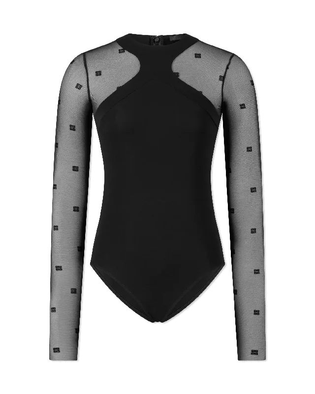 Affordable Women's Garments Long Sleeve 4G Tulle Bodysuit