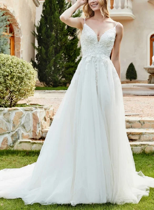 Women's Clothes For The Office Wedding Dress New Pattern Spaghetti Straps Chapel Train Fall November December Wedding