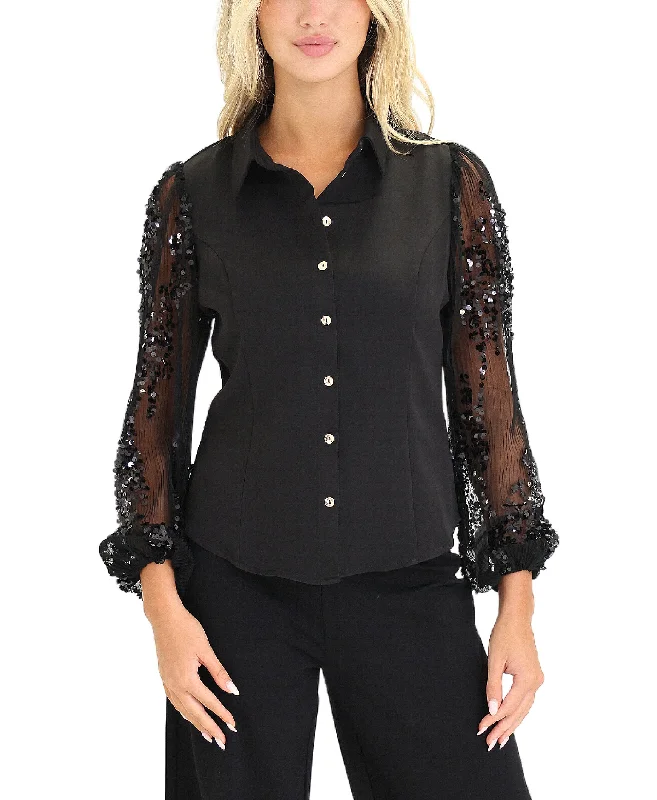 Stylish Outerwear Clothing For Women Blouse w/ Sequin Sleeves