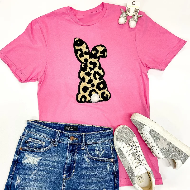 Women's Athleisure Apparel Wild About Easter Chenille Bunny Patch Graphic Tee in Pink