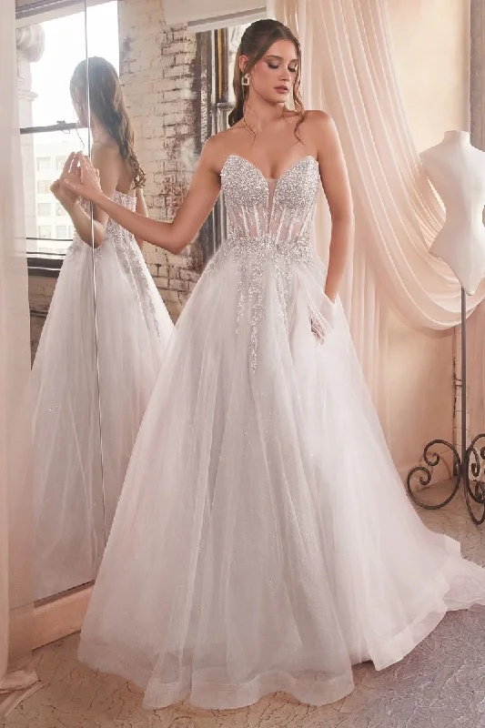 Women's Seasonal Attire Cinderella Divine CD0230W Long Beaded Glitter Wedding Dress