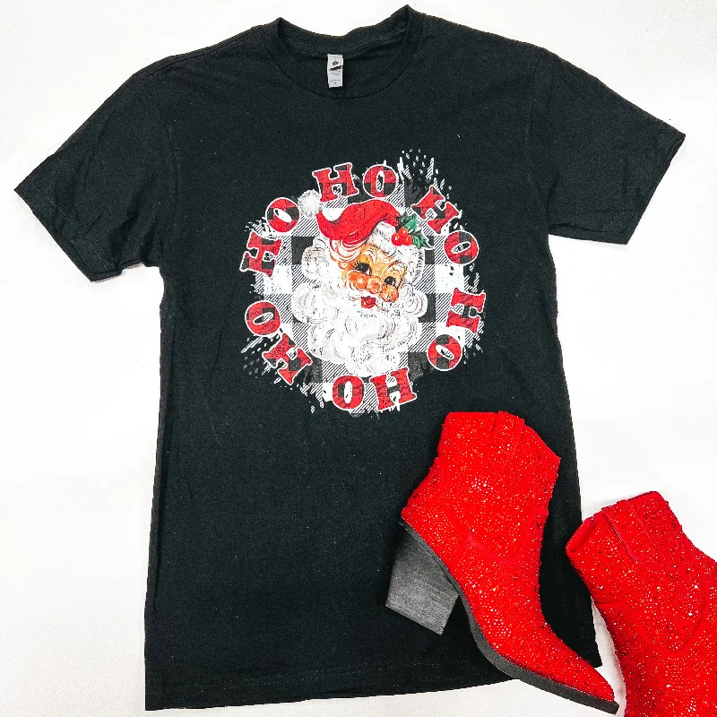 Women's Attire Ho Ho Ho Santa Short Sleeve Graphic Tee in Black