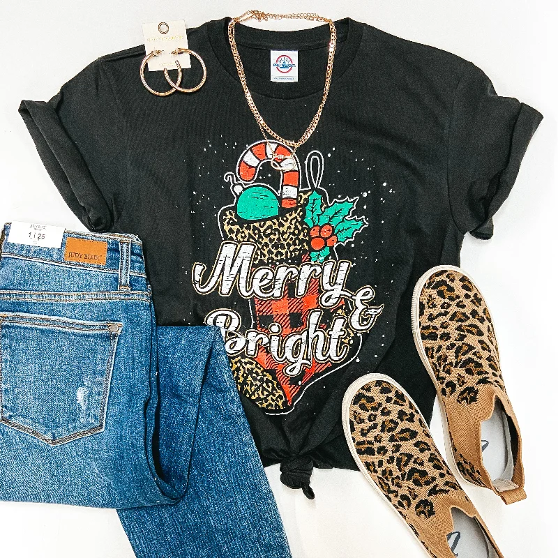 Women's Clothing For Casual Outings Last Chace Size Small & Med. | Merry and Bright Short Sleeve Graphic Tee in Black