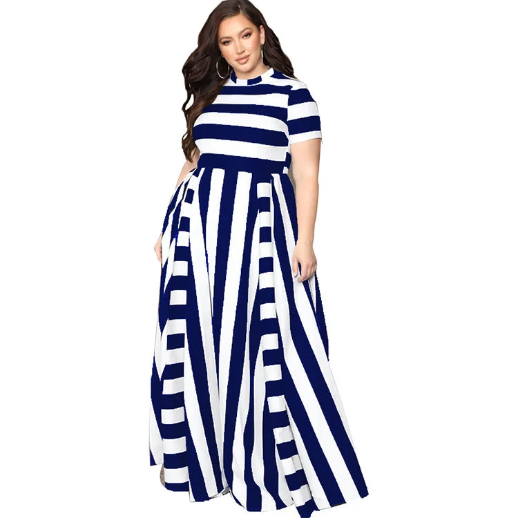 Women's Chic Apparel Fashion striped maxi big size dresses women clothing