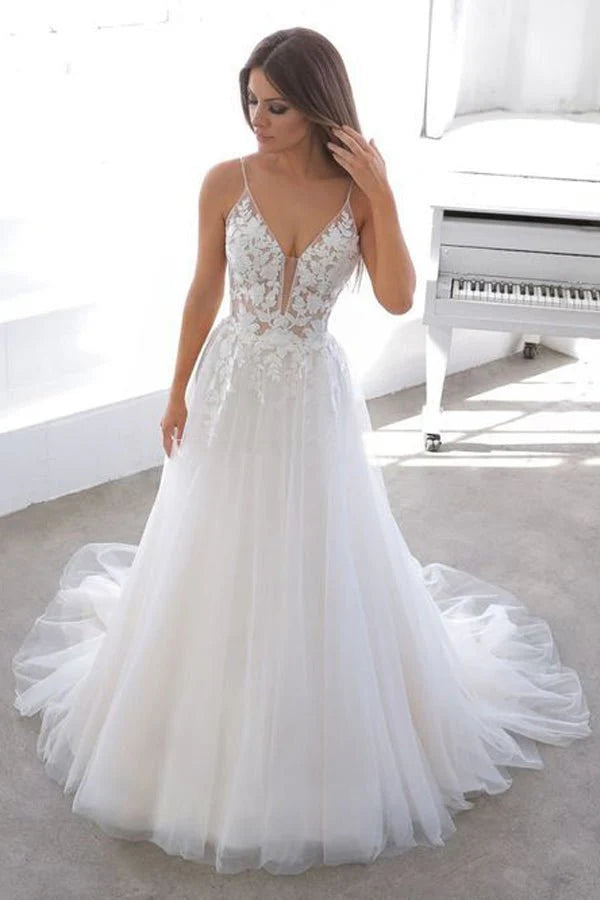 Women's Evening Attire Wedding Dresses Awesome Backless With Appliques And Strapss