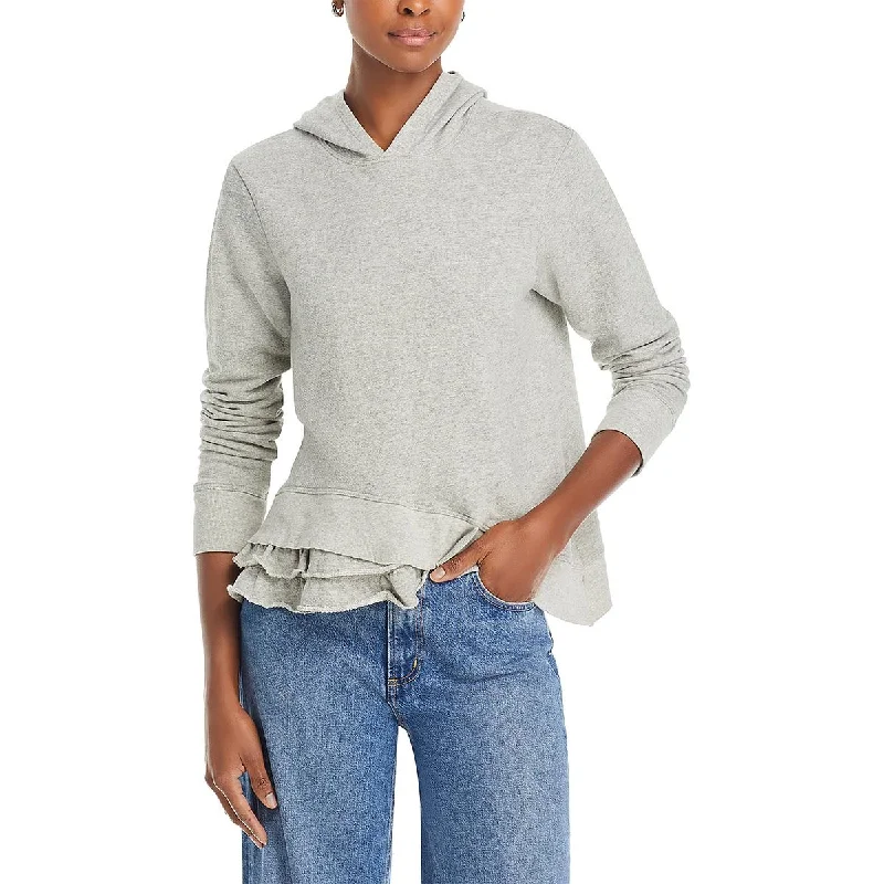 Women's Stylish Professional Garments Womens Ruffled Hem Slant Hoodie