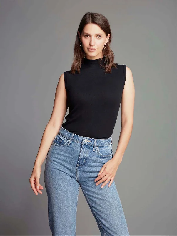 Casual Clothing For Women Sleeveless Mock Neck Micro TENCEL™ Modal Top | Black