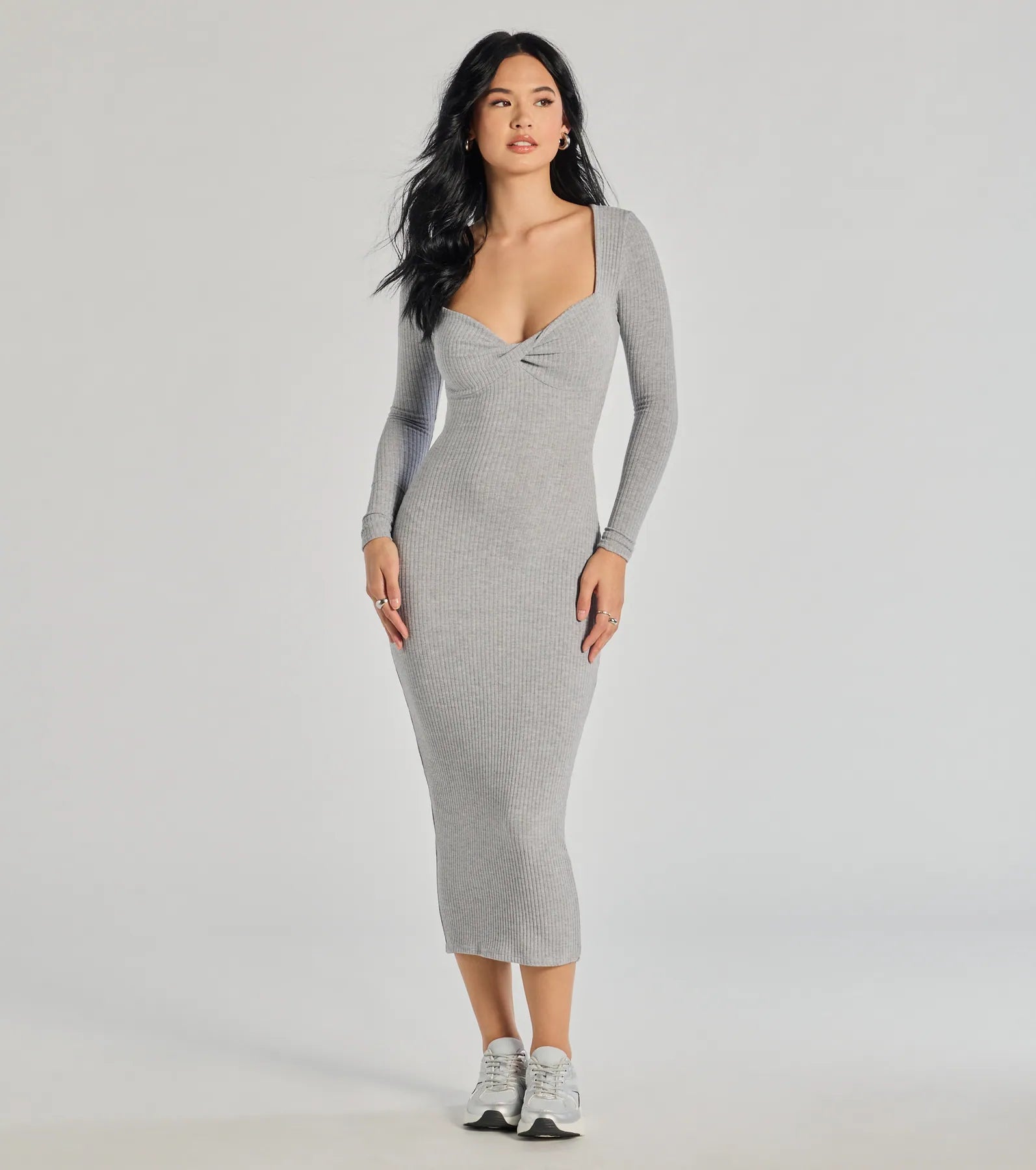 Sustainable Fashion Clothing For Women Sculpted Chic Ribbed Knit Midi Dress